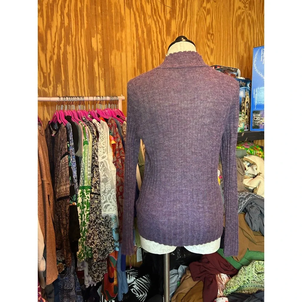 Madewell Purple Alpaca Blend Ribbed Mock Neck Sweater Stretch Long Sleeve Sz L